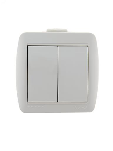 HATA Выключатель двухклавишный белый фото 2