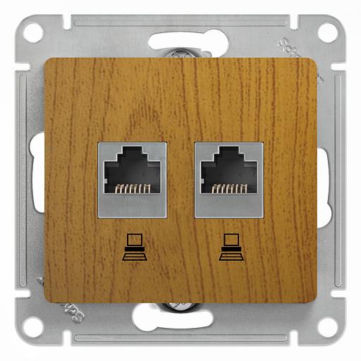 Розетка Glossa двойная компьютерная RJ45 + RJ45 кат.5E механизм дуб фото 2