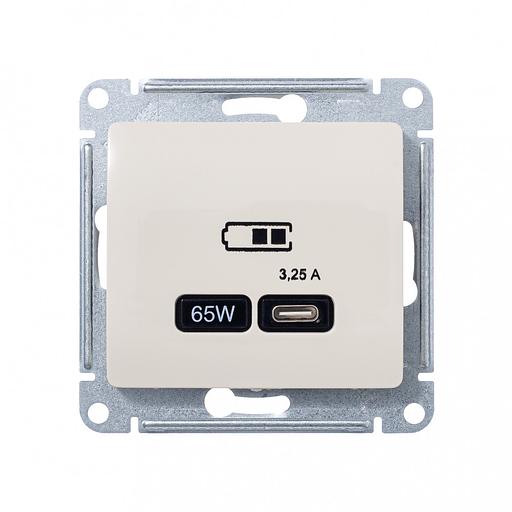 GLOSSA USB РОЗЕТКА тип-C 65W высокоскор.заряд. QC, PD, механизм, БЕЖЕВЫЙ фото 2