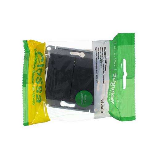 GLOSSA Выключатель двухклавишный с подсветкой схема 5а антрацит в рамку фото 3