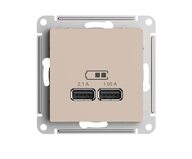 ATLASDESIGN USB РОЗЕТКА A+A, 5В/2,1 А, 2х5В/1,05 А, механизм, ПЕСОЧНЫЙ фото 1