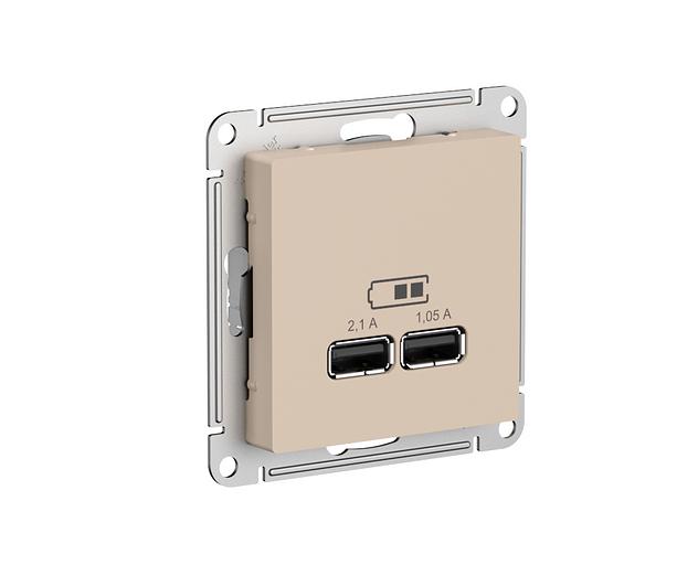 ATLASDESIGN USB РОЗЕТКА A+A, 5В/2,1 А, 2х5В/1,05 А, механизм, ПЕСОЧНЫЙ фото 2