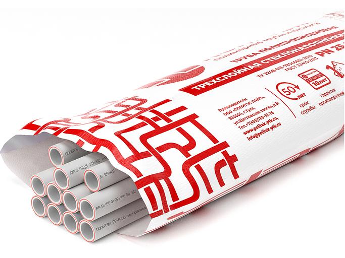 Труба полипропиленовая 40x6.7 SDR 6 PN 25 PPR армированная стекловолокном белая, хлыст 4м фото 1