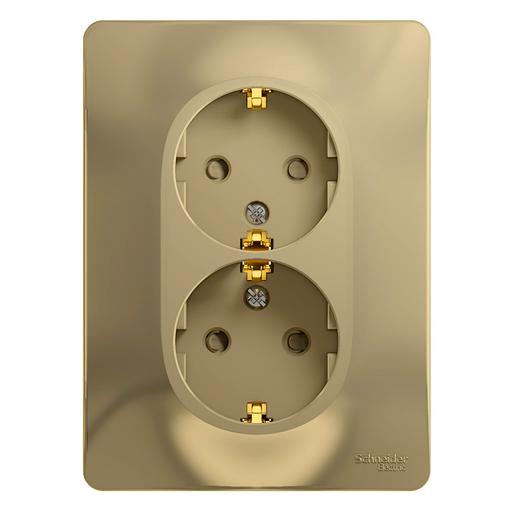 GLOSSA Розетка двойная с заземлением со шторками в сборе титан фото 1