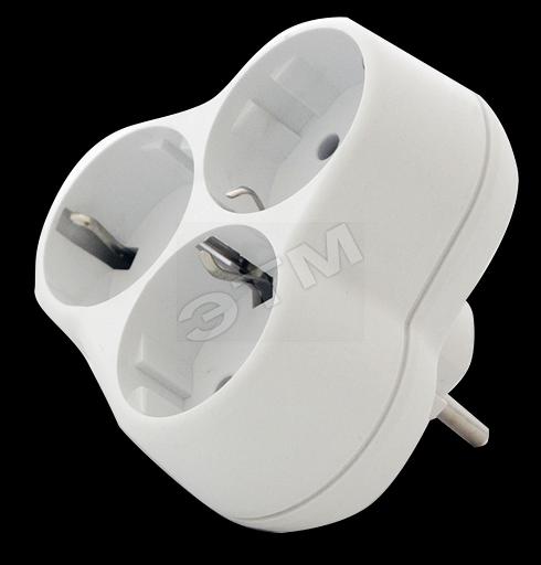 Тройник на 3 гнезда с заземлением круглый 16А фото 1