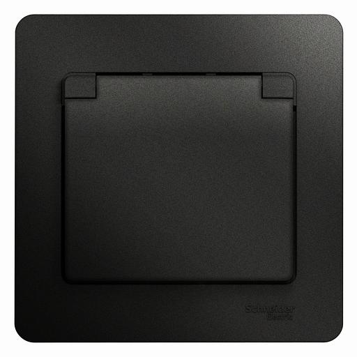 GLOSSA Розетка с заземлением со шторками с крышкой IP20 антрацит в сборе фото 1