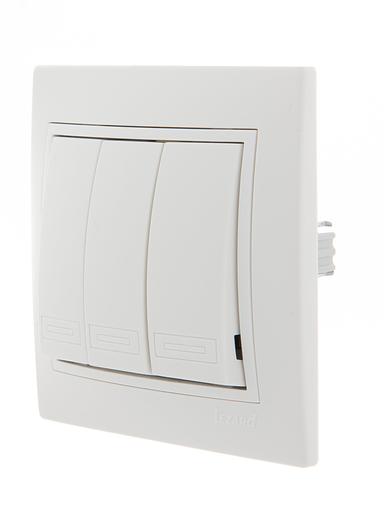 MIRA Выключатель трехклавишный белый с белой вставкой фото 2