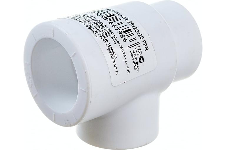 Тройник полипропиленовый PPR переходной 25х20х20мм белый фото 1