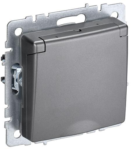 BRITE Розетка с заземлением с защитными шторками и крышкой 16А IP20 РСбш10-3-БрС сталь фото 1