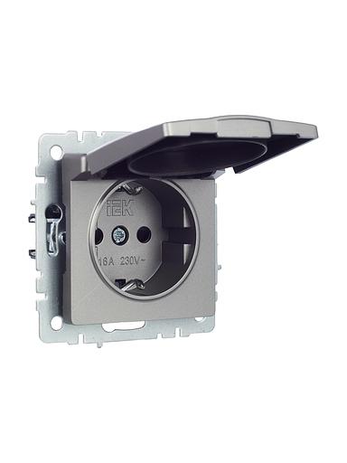 BRITE Розетка с заземлением с защитными шторками и крышкой 16А IP20 РСбш10-3-БрС сталь фото 2