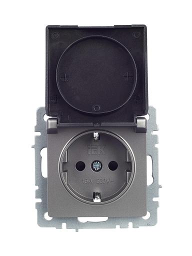 BRITE Розетка с заземлением с защитными шторками и крышкой 16А IP20 РСбш10-3-БрС сталь фото 9