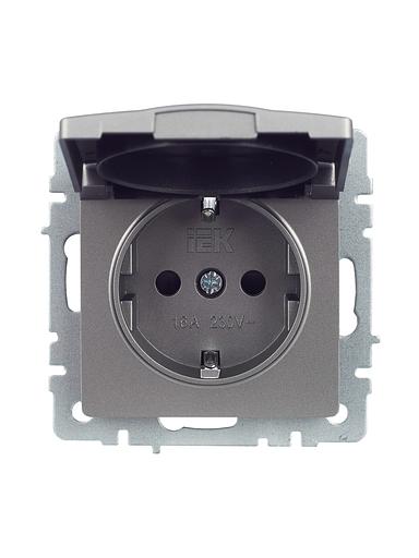 BRITE Розетка с заземлением с защитными шторками и крышкой 16А IP20 РСбш10-3-БрС сталь фото 10