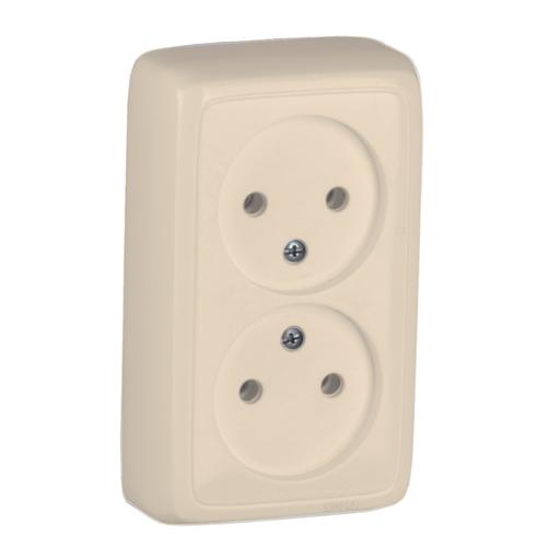 Розетка двойная наружная с изоляционной пластиной слоновая кость фото 1