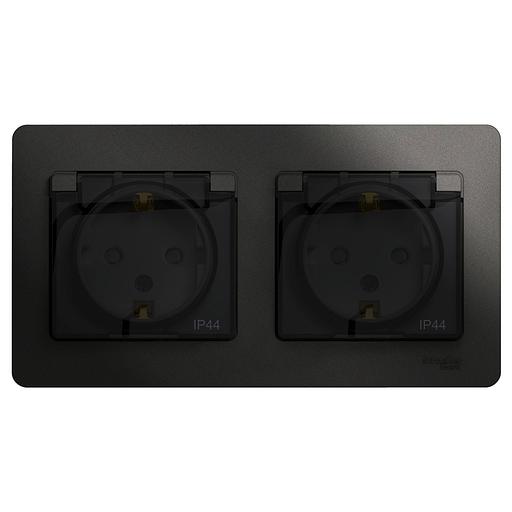 Розетка GLOSSA двойная с заземлением со шторками в сборе IP44 антрацит фото 2