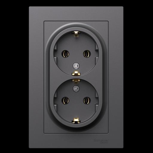 ATLASDESIGN РОЗЕТКА двойная с заземлением, 16А, в сборе, БАЗАЛЬТ фото 1