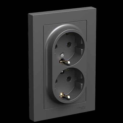 ATLASDESIGN РОЗЕТКА двойная с заземлением, 16А, в сборе, БАЗАЛЬТ фото 2