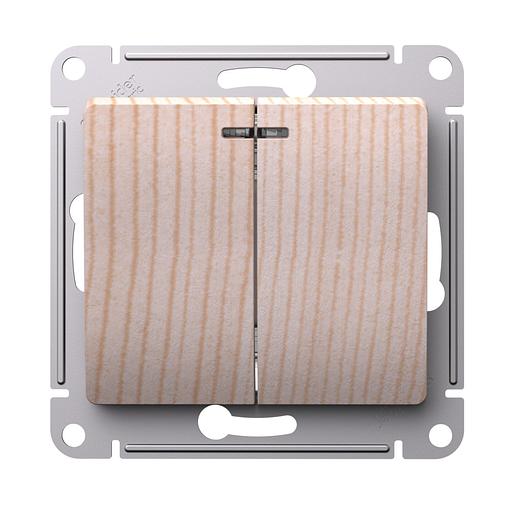 GLOSSA 2-клавишный выключатель с подсветкой,сх.5а,10АХ,механизм, сосна фото 1