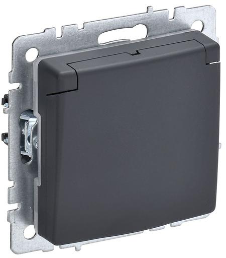 BRITE Розетка одинарная с заземлением с защитными шторками и крышкой 16А IP44 РСбш10-3-44-БрГ графит фото 1