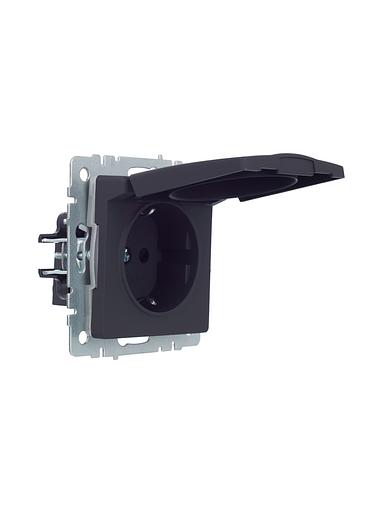 BRITE Розетка одинарная с заземлением с защитными шторками и крышкой 16А IP44 РСбш10-3-44-БрГ графит фото 2