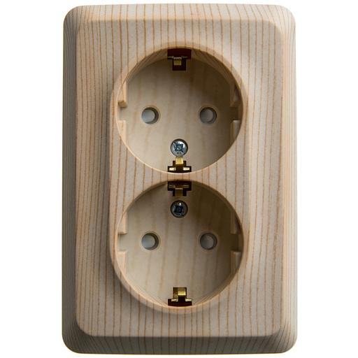 ЭТЮД Розетка угловая двойная открытой установки с заземлением со шт. 16А 250B, сосна фото 1