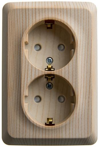 ЭТЮД Розетка угловая двойная открытой установки с заземлением со шт. 16А 250B, сосна фото 3