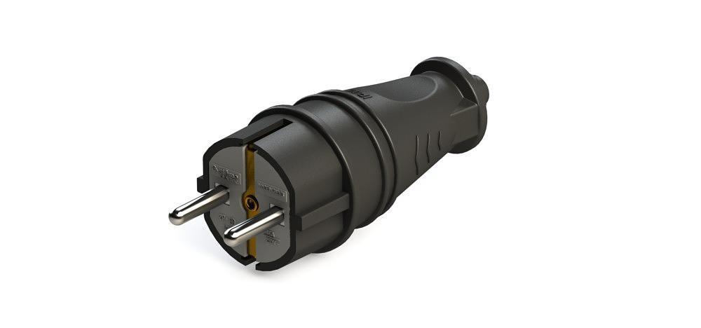 Вилка 2К+З прямая каучуковая 16А/250В IP44 Чёрная MultiSet фото 1