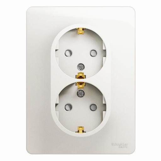 GLOSSA Розетка двойная с заземлением со шторками перламутр в сборе фото 1
