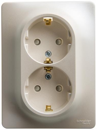 GLOSSA Розетка двойная с заземлением со шторками перламутр в сборе фото 3