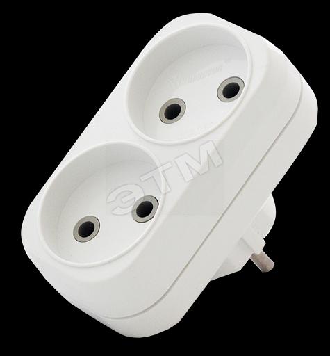 Тройник на 2 розетки без заземления 6А фото 1