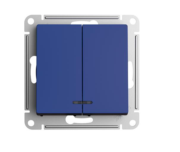 ATLASDESIGN выключатель двухклавишный с подсветкой, сх.5а, 10АХ, механизм, АКВАМАРИН фото 1