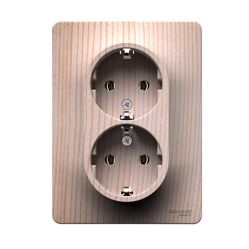 GLOSSA розетка двойная с заземлением, 16А, в сборе, сосна фото 1