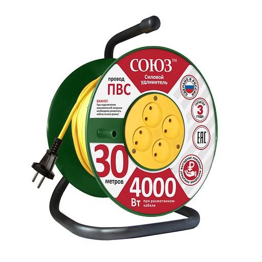 Удлинитель силовой ТМ Союз на катушке 4 гнезда 4000 Вт 30м фото 1