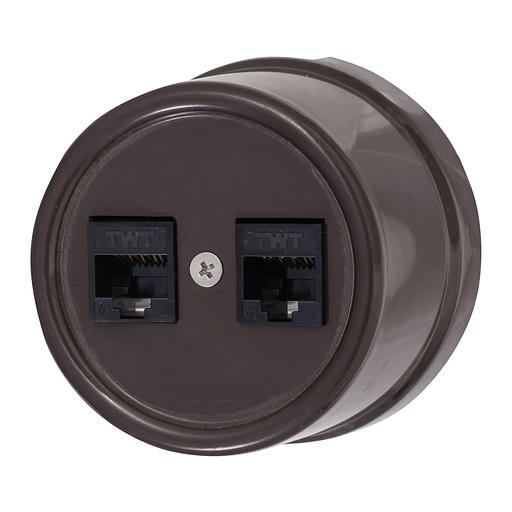 Розетка RJ45 информационная двойная, пластик, цвет коричневый фото 1