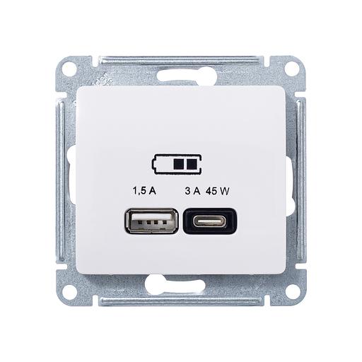 GLOSSA USB РОЗЕТКА A + тип-C 45W высокоскор.заряд. QC, PD, механизм, БЕЖЕВЫЙ фото 2
