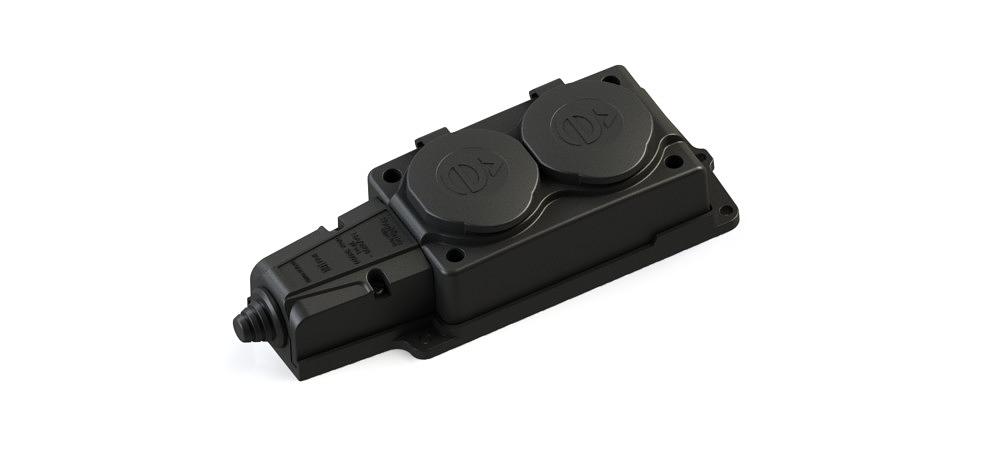 Колодка 2х розетка двойная 2К+З каучуковая 16А/250В IP44 Чёрная MultiSet фото 1