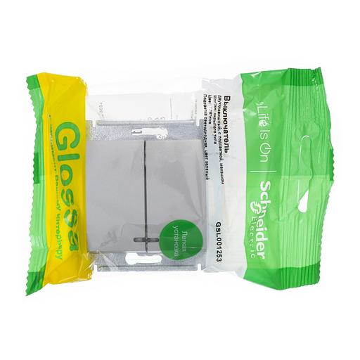 GLOSSA Выключатель двухклавишный с подсветкой схема 5а платина фото 2