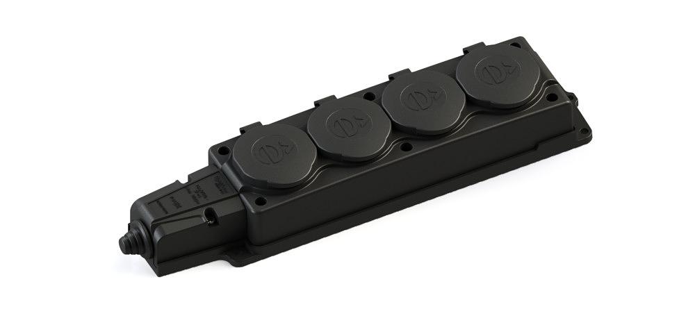 Колодка 4х розетка четырехместная 2К+З каучуковая 16А/250В IP44 Чёрная MultiSet фото 1