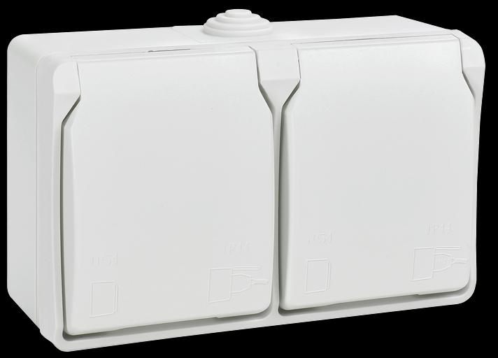 FORS Розетка 2-местная с заземлением для открытой установки 16А IP54 РСб22-3-ФБ белый ФОРС фото 1