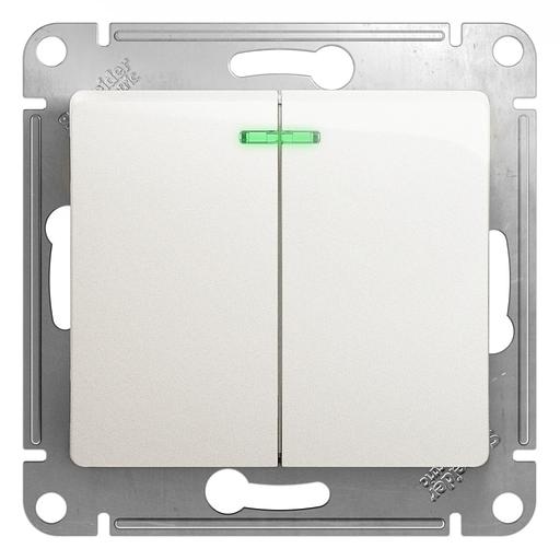 GLOSSA Выключатель двухклавишный с подсветкой схема 5а перламутр в рамку фото 1