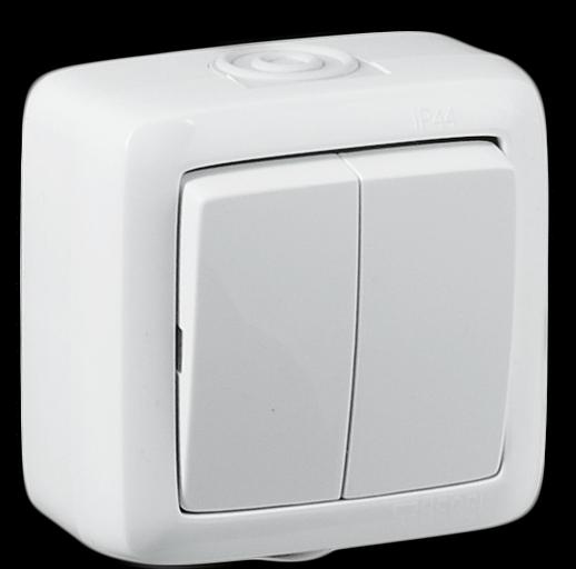 Выключатель двухклавишный наружный белый 10А IP44 10А фото 1
