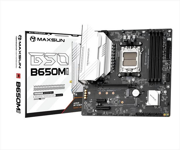 Материнская плата MAXSUN MS-Terminator B650M WIFI6, AM5, B650, 4*DDR5, 4*SATA 3.0, 2*M.2, USB 3.2, USB 2.0, Type-C, 1*PCIE 16, 1*PCIE 4, 1*PCIE 1, HDMI+DP, mATX фото 1