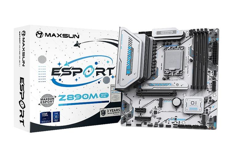 Материнская плата MAXSUN MS-eSport Z890M WIFI ICE, LGA1851, Z890, 4*DDR5, 4*SATA3, 3*M.2, USB 3.2, USB 2.0, Type-C, 1*PCIEx16, 1*PCIex4, 1*PCIex1, HDMI+DP, ATX фото 1