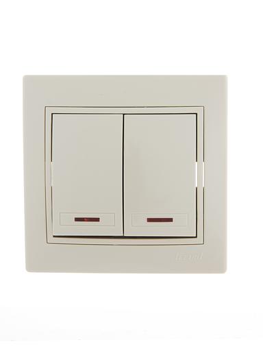 MIRA Выключатель двухклавишный с подсветкой бежевый с бежевой вставкой фото 1