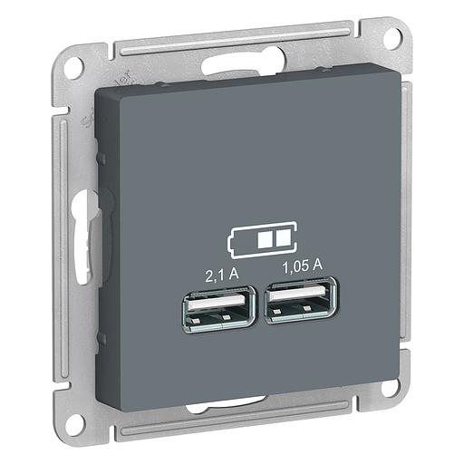 Розетка ATLASDESIGN USB 5В 1 порт x 2,1 А 2 порта х 1,05 А механизм грифель фото 1