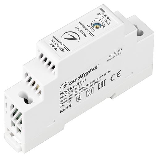 Блок питания ARV-DR15-24 (24V, 0.63A, 15W) (ARL, IP20 DIN-рейка) фото 1