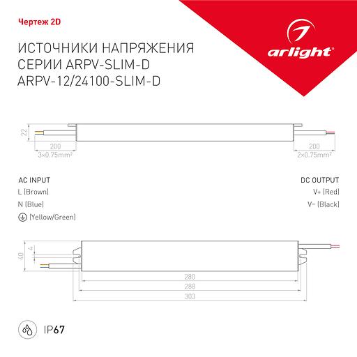 Блок питания ARPV-24100-SLIM-D (24V, 4.2A, 100W) (ARL, IP67 Металл, 3 года) фото 2