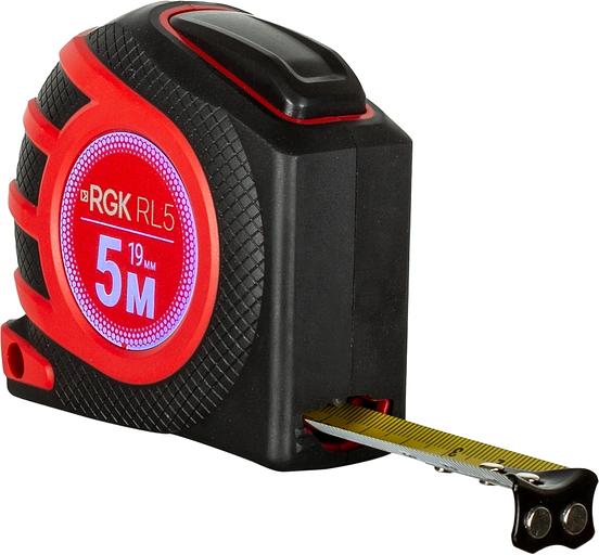 Рулетка строительная RGK RL5 дл.полотна 5м изм.шкала в см зацеп магнитный красный/черный (756013) фото 1