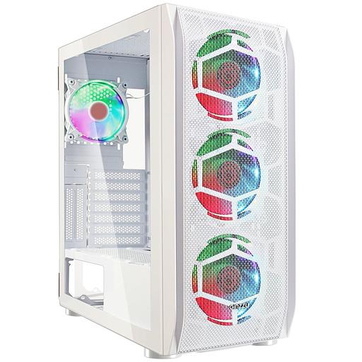 Ginzzu GL 390 боковая дверца закаленное стекло на петлях на магнитах, controller CRC10, 4* 12R6W FAN 12CM RGB Белый фото 1
