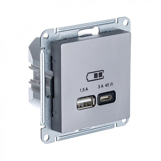 ATLASDESIGN USB РОЗЕТКА A + тип-C 45W высокоскор.заряд. QC, PD, механизм, СТАЛЬ фото 1