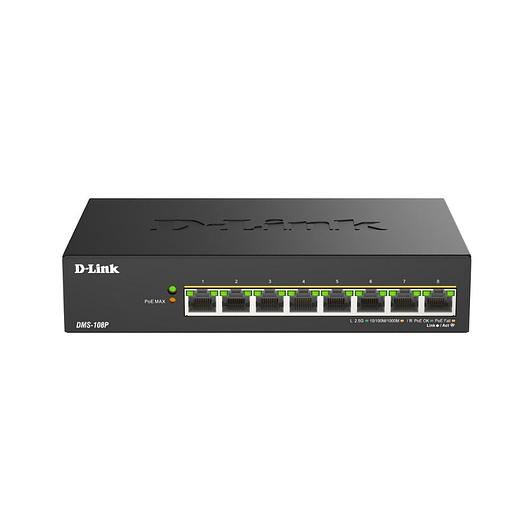 D-Link DMS-108P/A1A Неуправляемый коммутатор с 8 портами 100/1000/2.5GBase-T (8 портов PoE 802.3af/at/bt, PoE-бюджет 230 Вт) фото 1